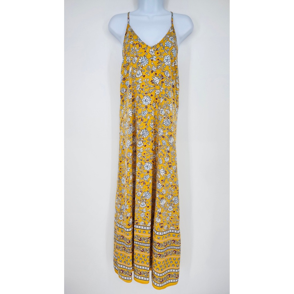 Yellow Floral Maxi Slip‎ Dress Womens Small Beachy Resort Vacation Boho Colorful